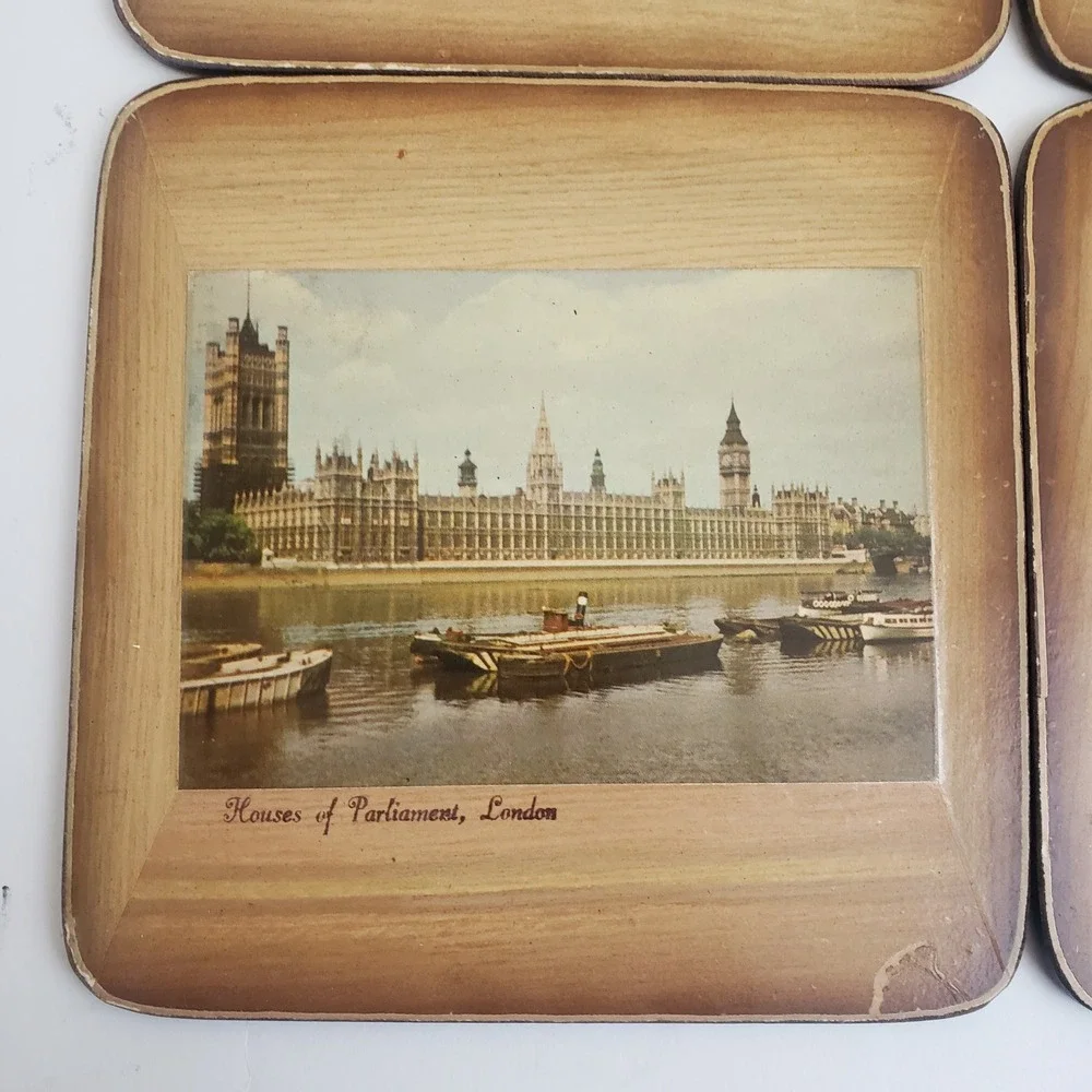 Vintage Pimpernel London Historical Sites Coasters Cork‎ Back Set of 4